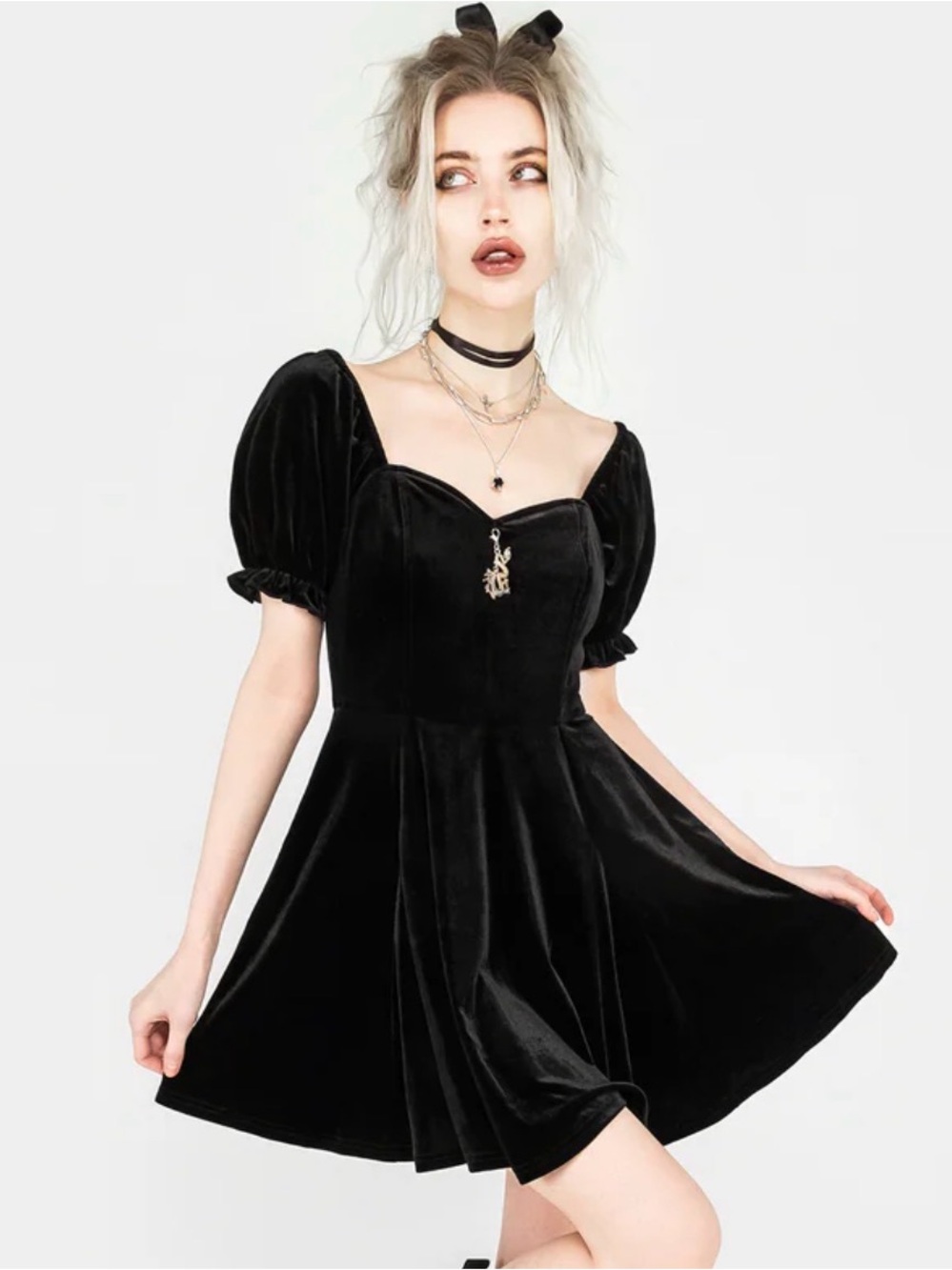 Disturbia Drakon Black Velour Mini Dress Size US8/UK12 *Pendant Removed*